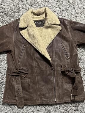 Winlit Brand Aviation Style Brown Leather Heavy Weight Lined Jacket Size L